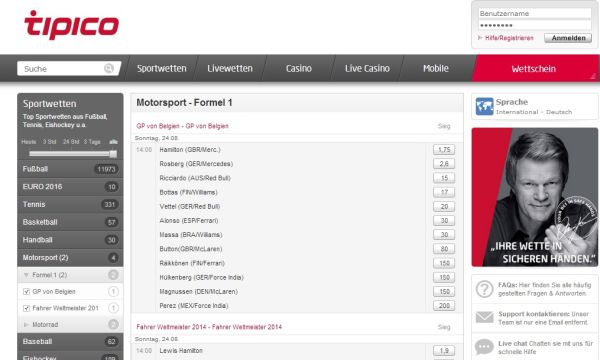 Formel 1 Wetten bei Tipico in der übersicht