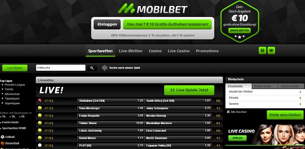 Mobilbet Homepage Screenshot