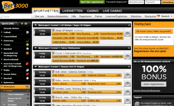 Bet 3000 Formel 1 Wetten