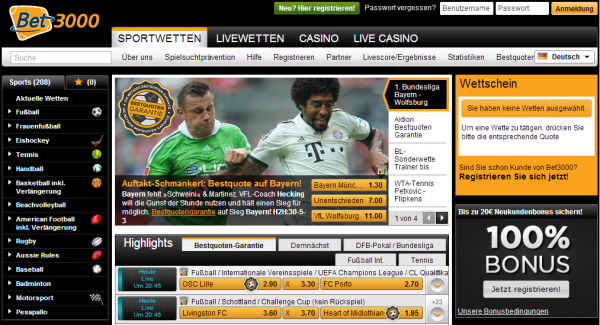 Bet 3000 Homepage Screenshot
