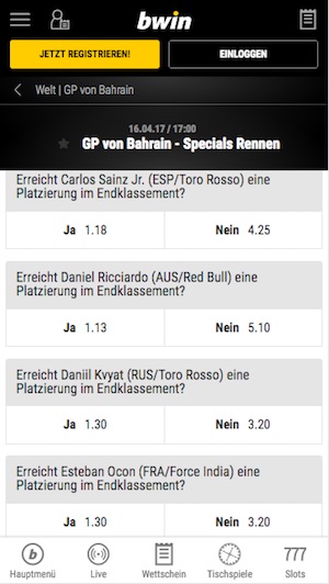 Bwin Quoten Formel 1 GP von Bahrain