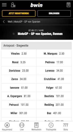 Bwin MotoGP Spanien 2017 Quoten