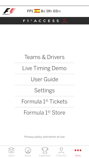 Screenshot Formula 1 App