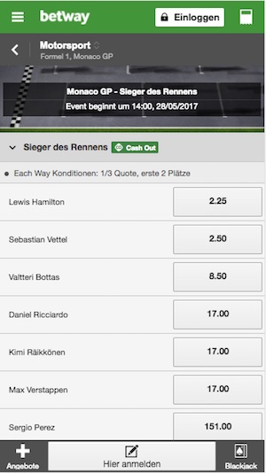 Betway Quoten Grand Prix von Monaco 2017