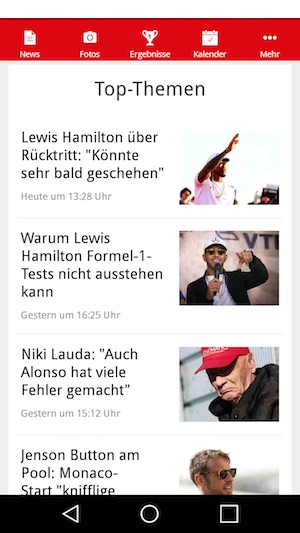 Screenshot Formel 1 de App