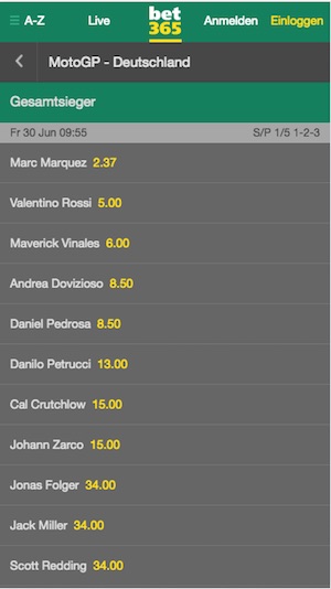 Bet365 Quoten MotoGp Deutschland 2017