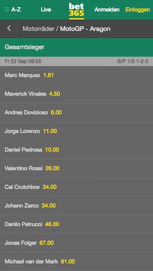 MotoGP Quoten Aragon bet365