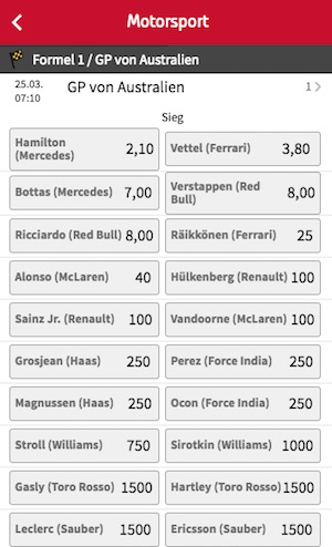 Quoten zum GP von Melbourne 2018