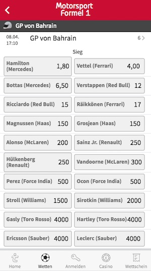 Tipico Quoten GP Bahrain 2018