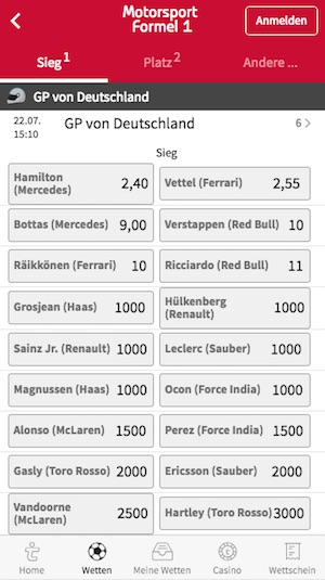 Tipico Quoten zum Grand Prix von Deutschland 2018