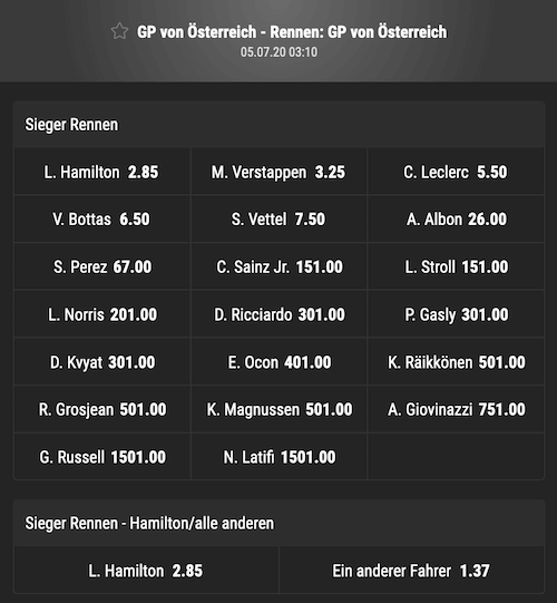 quoten f1 gp österreich 2020